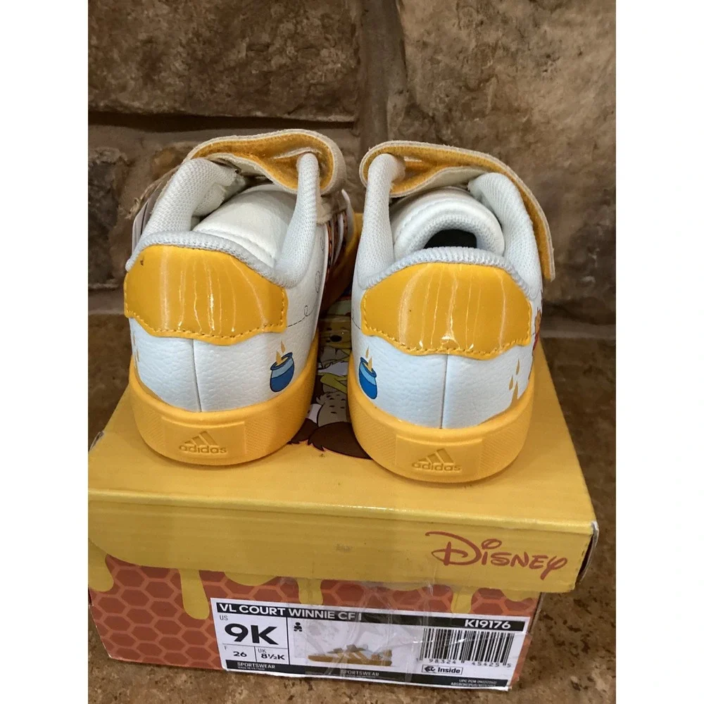 Adidas Disney Winnie the Pooh VL Court Sneakers Yellow White Toddler 9K New